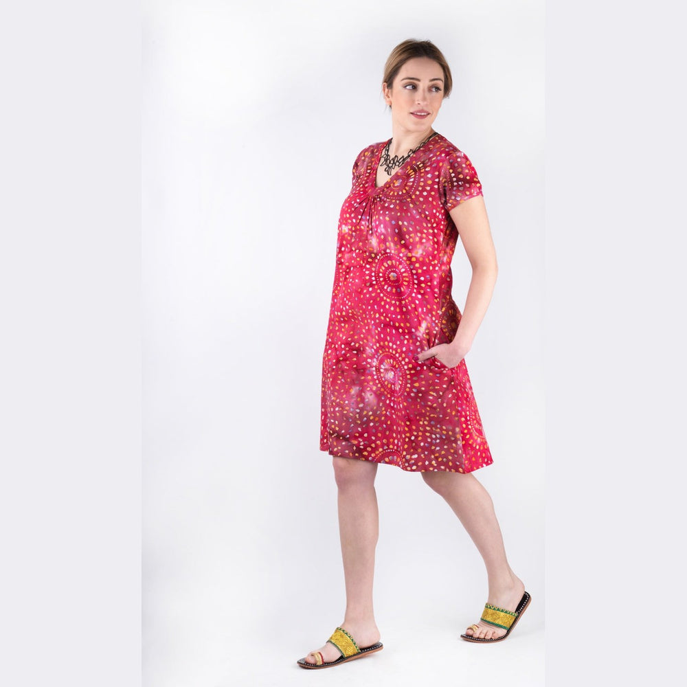 Batik Shift Dress A-Line Red koresjewelry