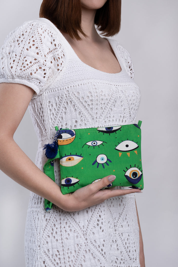 Evil Eye Green Pouch Bag
